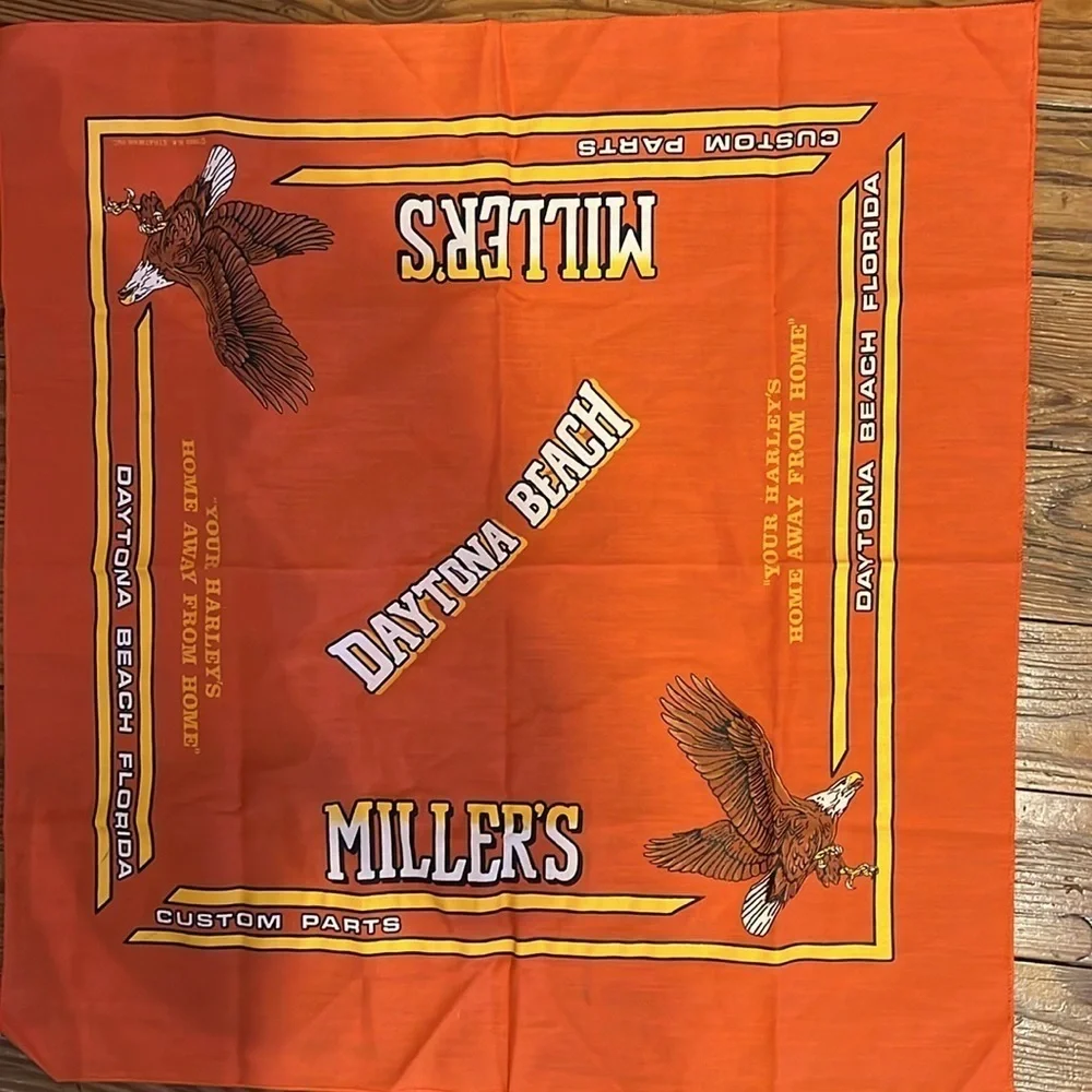 Very RARE Vintage 1989 Miller’s Daytona Beach Handkerchief Scarf 21x21 Harley